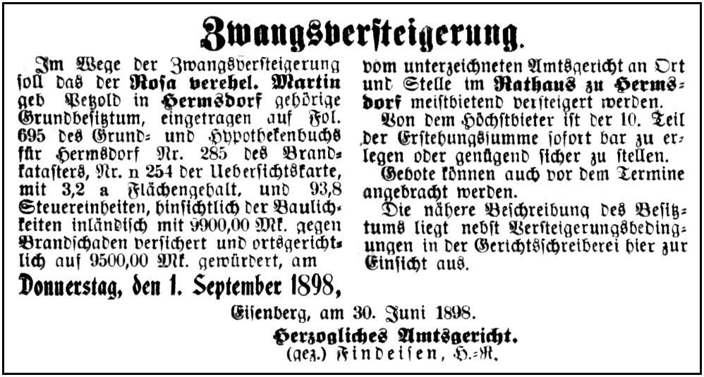 1898-09-01 Hdf Zwangsversteigerung